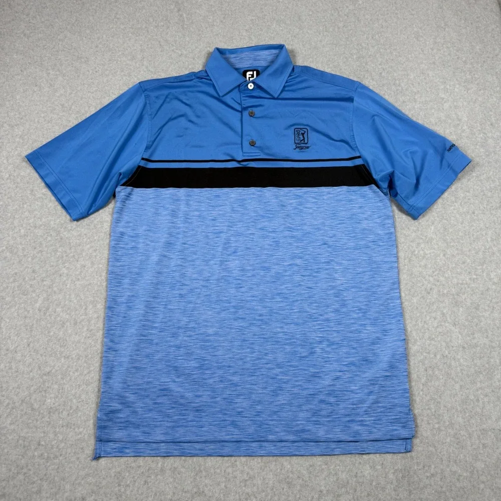 FootJoy Mens TPC Sawgrass Golf Polo Blue Colorblock Heathered Shirt Medium